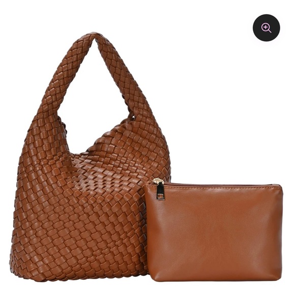 Antik Kraft Parker 2 in 1 Woven Satchel Vegan Leather Shoulder Bag, Camel - Picture 1 of 15